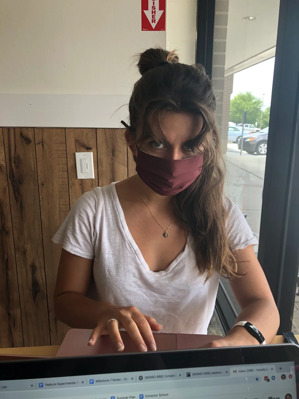 Anna Margaret wearing a face covering in 2020