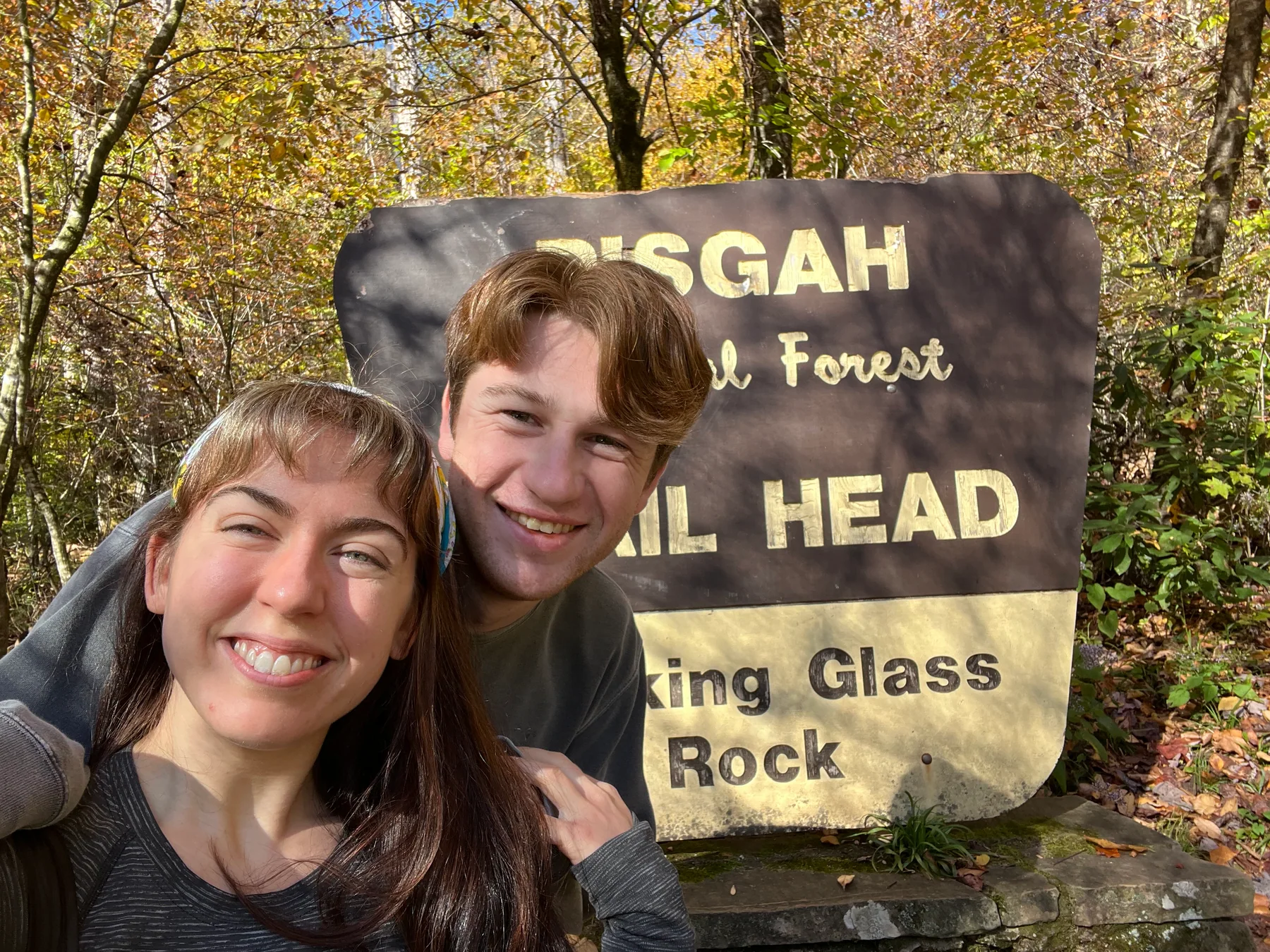 Anna Margaret and Hugh hiking in Pisgah National Forest